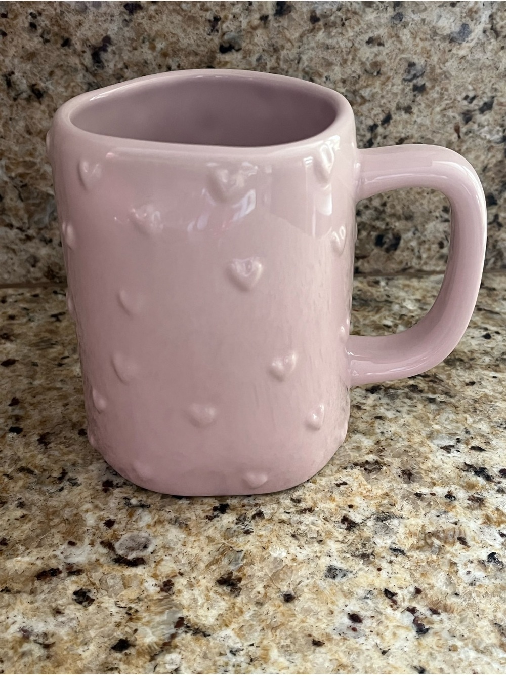 Rae Dunn Pink Ceramic Mug with Raised Hearts Valentines